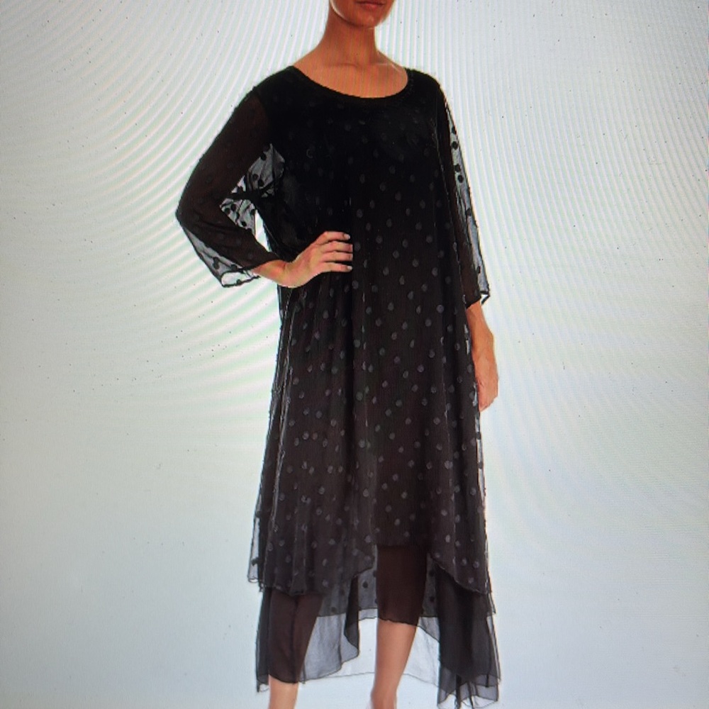 Grizas Black Sheer Polka Dot Maxi Dress